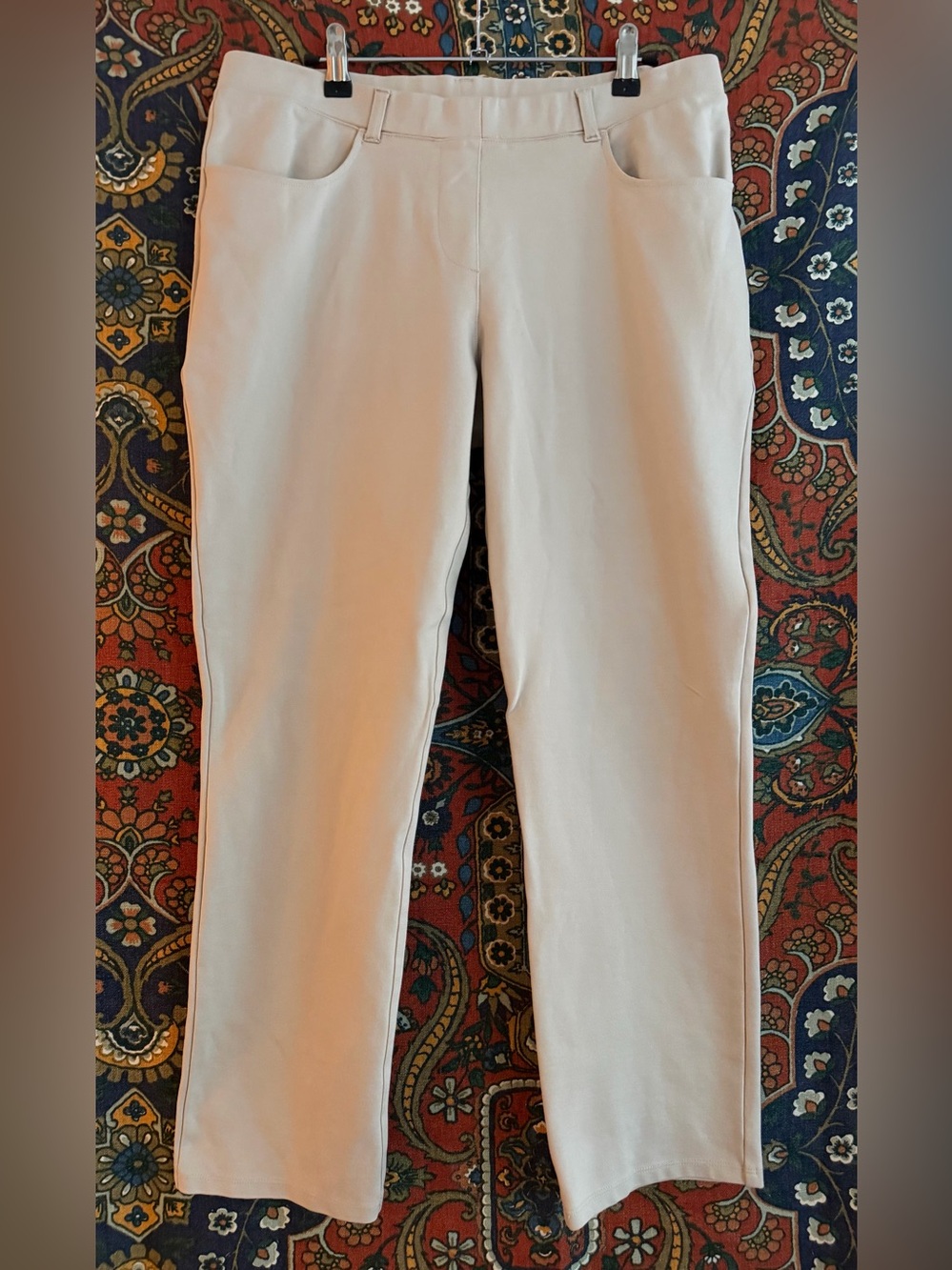 Quince ultra stretch, light beige / khaki  Ponte Straight-Leg Ankle Pants PETITE